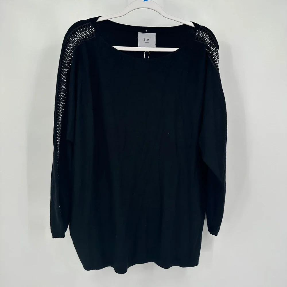 Womens Minimalist Evening Glam Sweater Size 1X Embellished Cocktail Sparkle